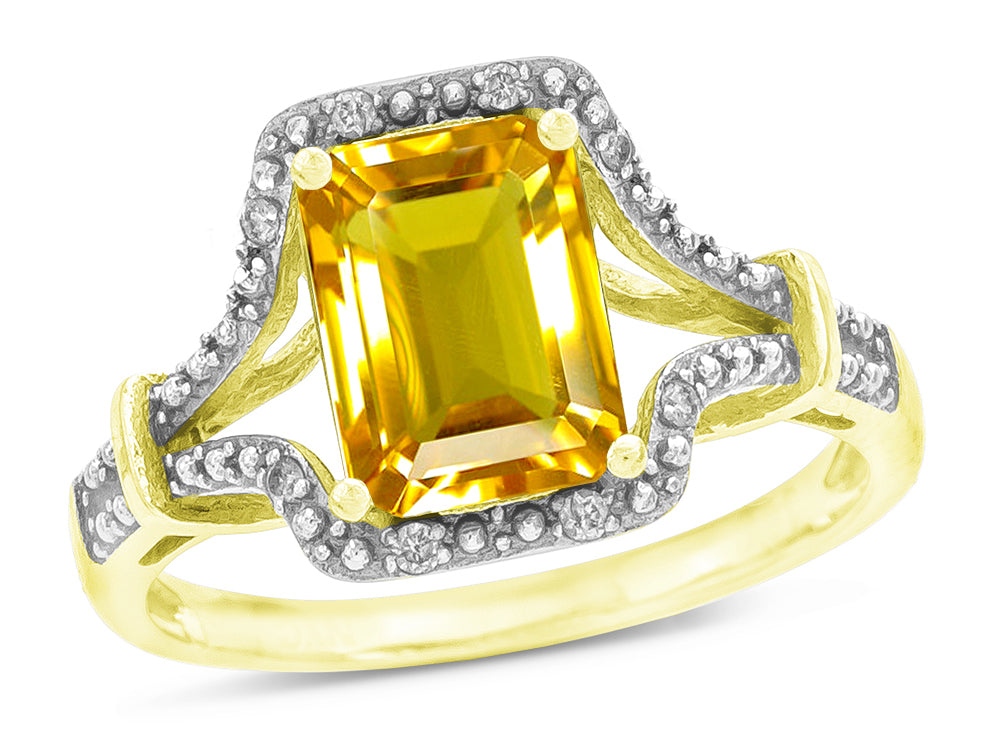 Star K Octagon Emerald Cut 8x6 Genuine Citrine Vintage Look Split Shank Ring