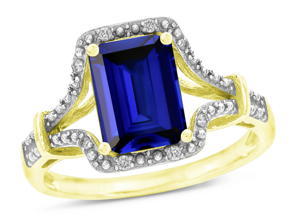 Star K Octagon Emerald Cut 8x6 Created Sapphire Vintage Look Split Shank Ring
