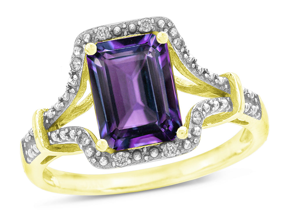 Star K Octagon Emerald Cut 8x6 Simulated Alexandrite Vintage Look Split Shank Ring
