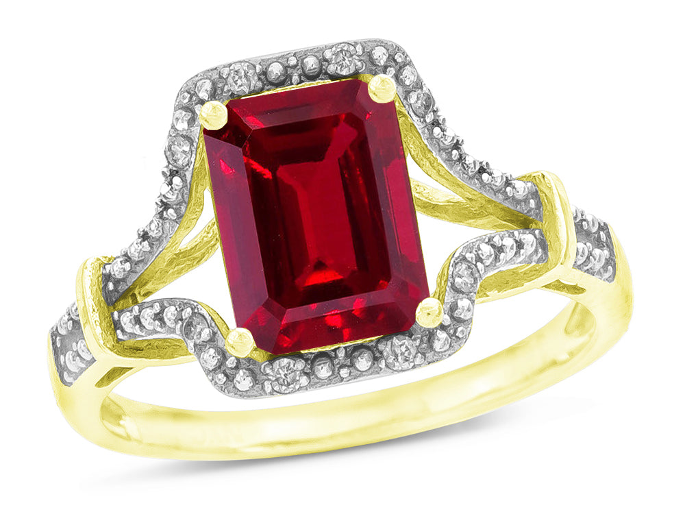 Star K Octagon Emerald Cut 8x6 Created Ruby Vintage Look Split Shank Ring