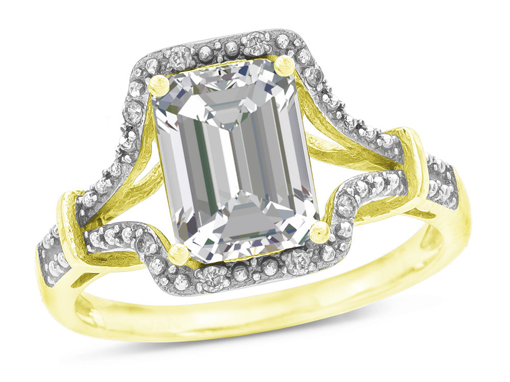 Star K Octagon Emerald Cut 8x6 Genuine White Topaz Vintage Look Split Shank Ring