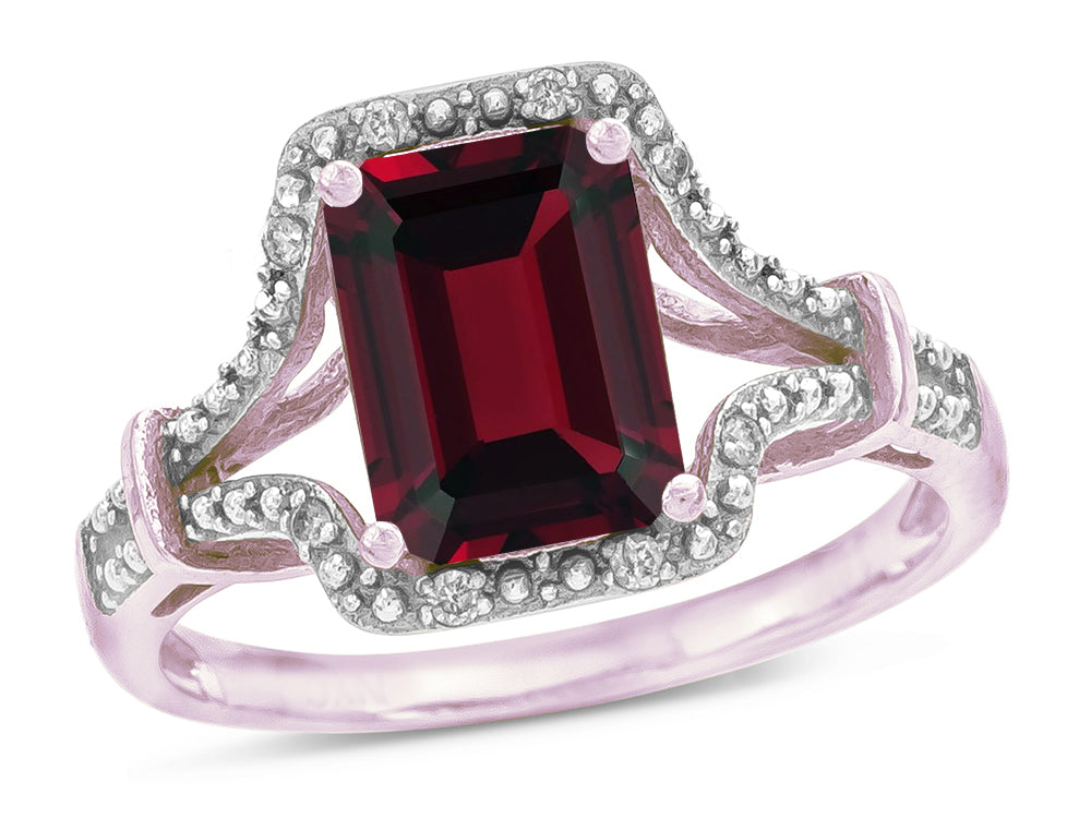 Star K Octagon Emerald Cut 8x6 Genuine Garnet Vintage Look Split Shank Ring