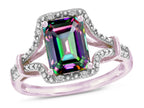 Star K Octagon Emerald Cut 8x6 Rainbow Mystic Topaz Vintage Look Split Shank Ring
