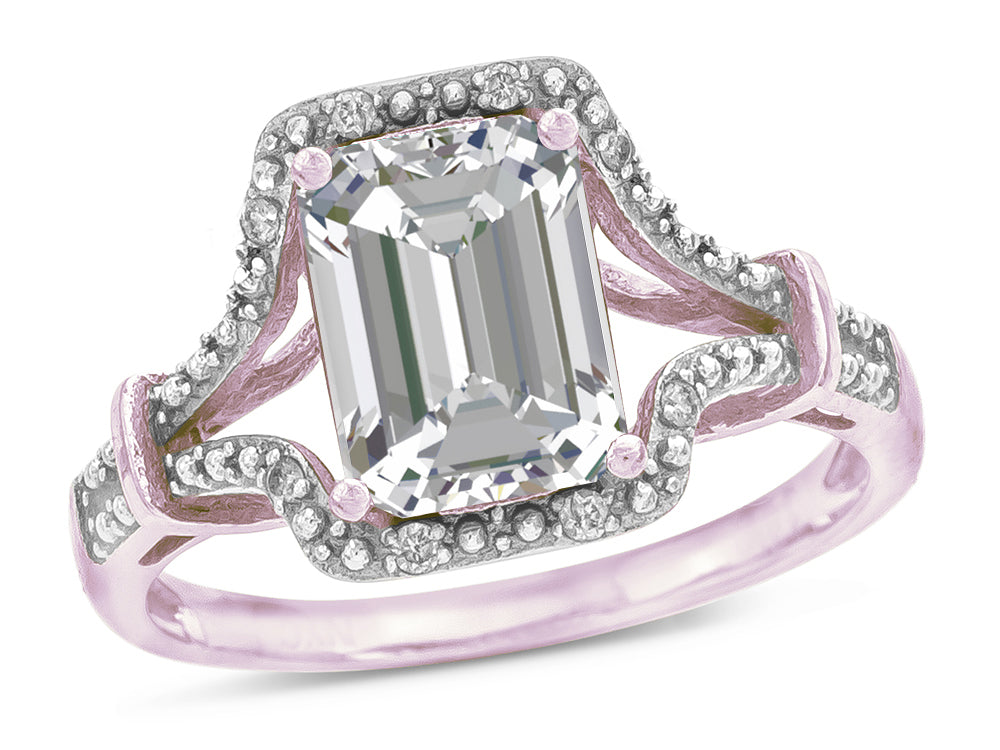 Star K Octagon Emerald Cut 8x6 Genuine White Topaz Vintage Look Split Shank Ring