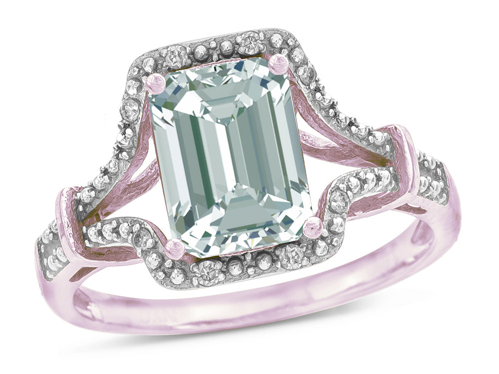 Star K Octagon Emerald Cut 8x6 Genuine Aquamarine Vintage Look Split Shank Ring