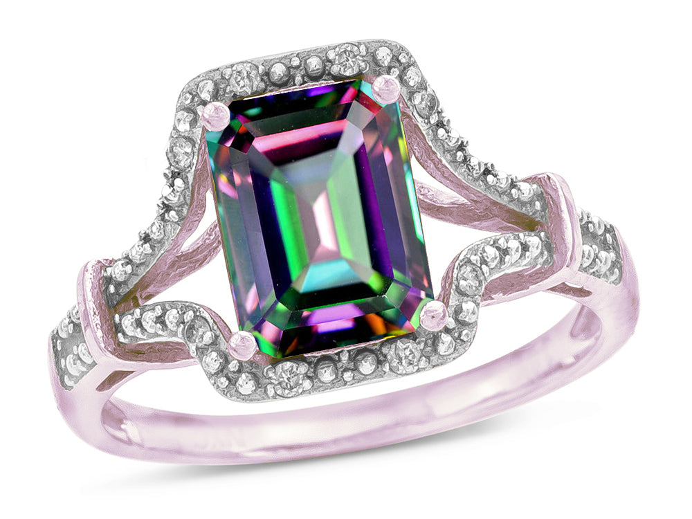 Star K Octagon Emerald Cut 8x6 Rainbow Mystic Topaz Vintage Look Split Shank Ring