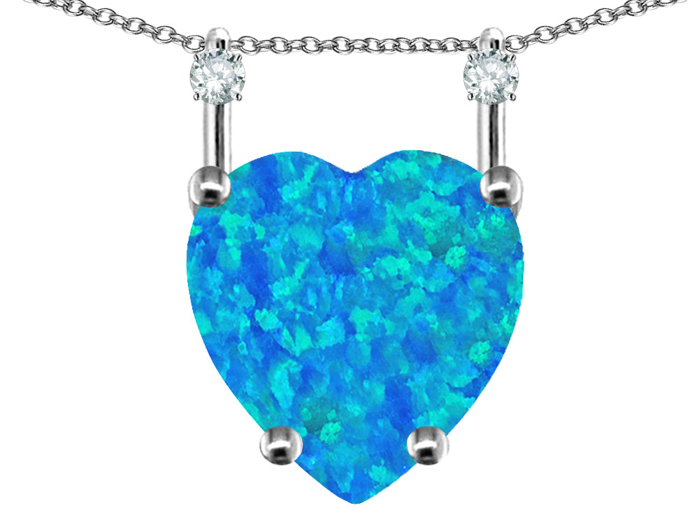 Star K Heart Shape 8mm Blue Created Opal Stackable Mothers Pendant