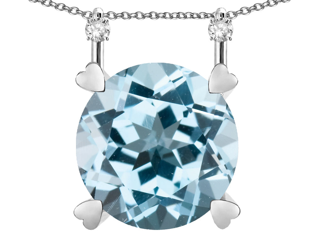 Star K Round 7mm Simulated Aquamarine Stackable Mothers Hearts Pendant