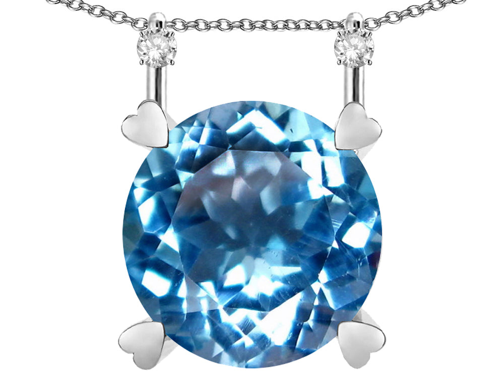 Star K Round 7mm Genuine Blue Topaz Stackable Mothers Hearts Pendant