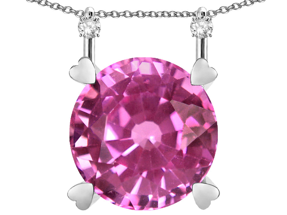 Star K Round 7mm Created Pink Sapphire Stackable Mothers Hearts Pendant