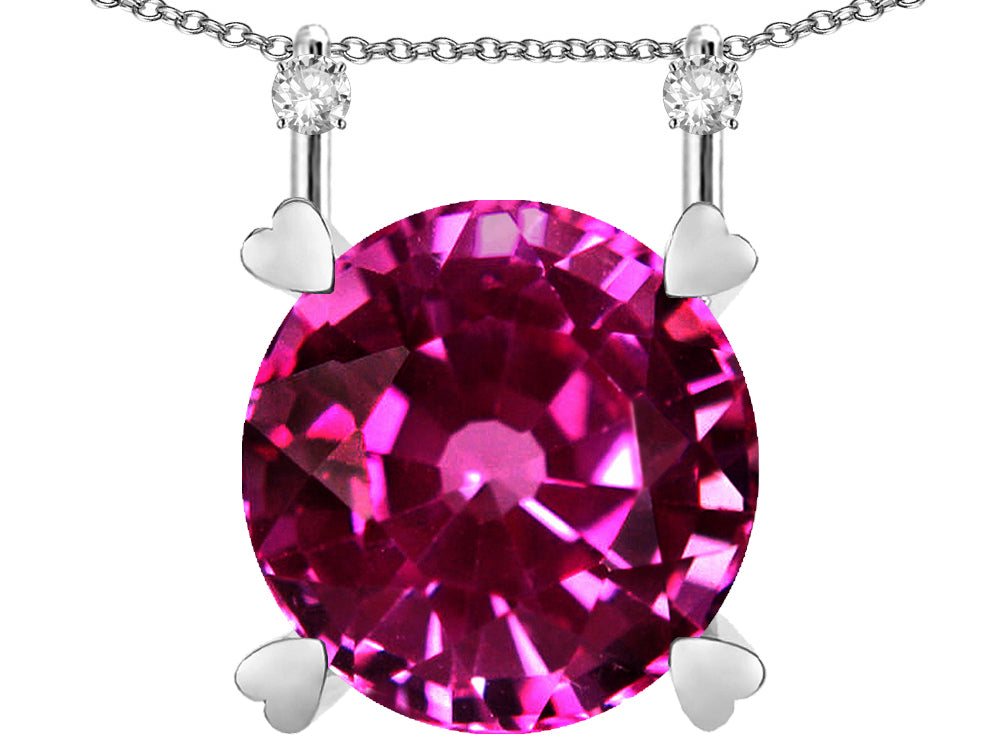 Star K Round 7mm Simulated Pink Tourmaline Stackable Mothers Hearts Pendant