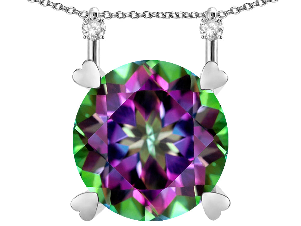 Star K Round 7mm Rainbow Mystic Topaz Stackable Mothers Hearts Pendant