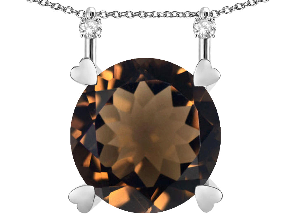 Star K Round 7mm Genuine Smoky Quartz Stackable Mothers Hearts Pendant
