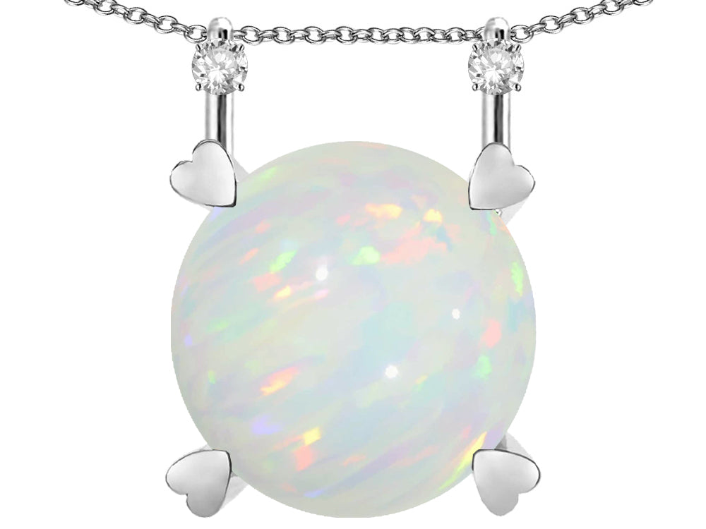 Star K Round 7mm Genuine Opal Stackable Mothers Hearts Pendant