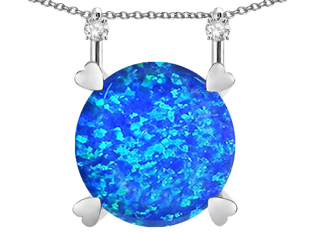 Star K Round 7mm Created Blue Opal Stackable Mothers Hearts Pendant