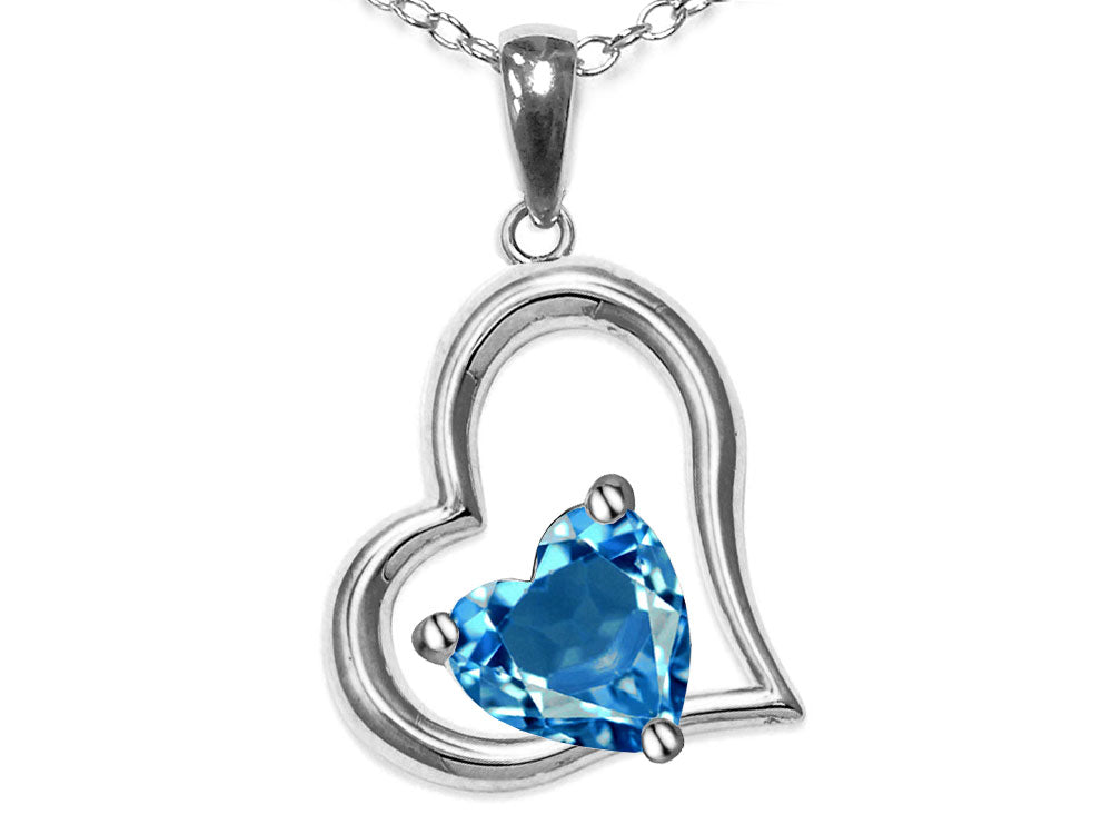 Star K Heart Shape 7mm Genuine Blue Topaz Open Floating Heart Necklace Pendant