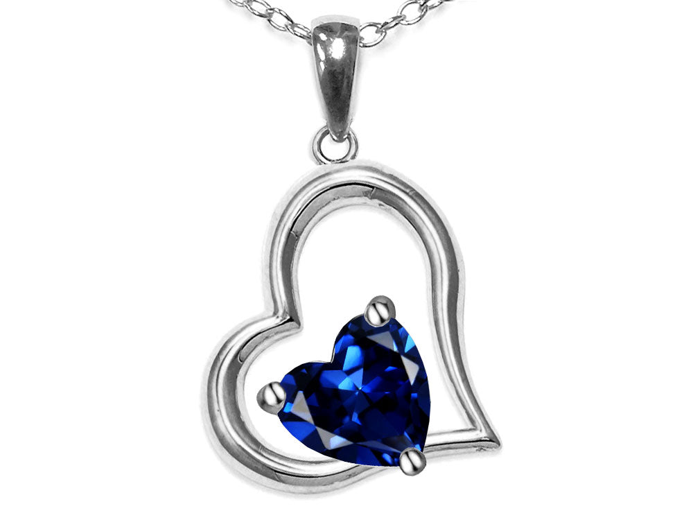 Star K Heart Shape 7mm Created Sapphire Open Floating Heart Necklace Pendant