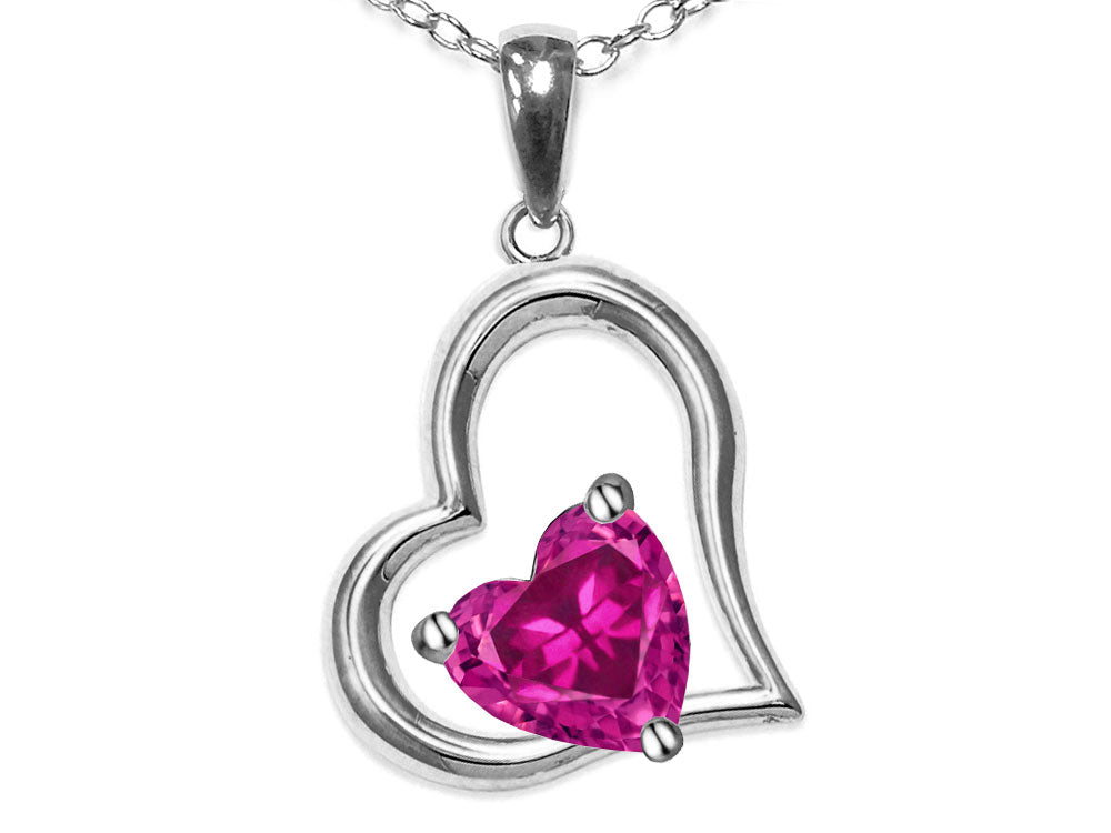 Star K Heart Shape 7mm Simulated Pink Tourmaline Open Floating Heart Necklace Pendant