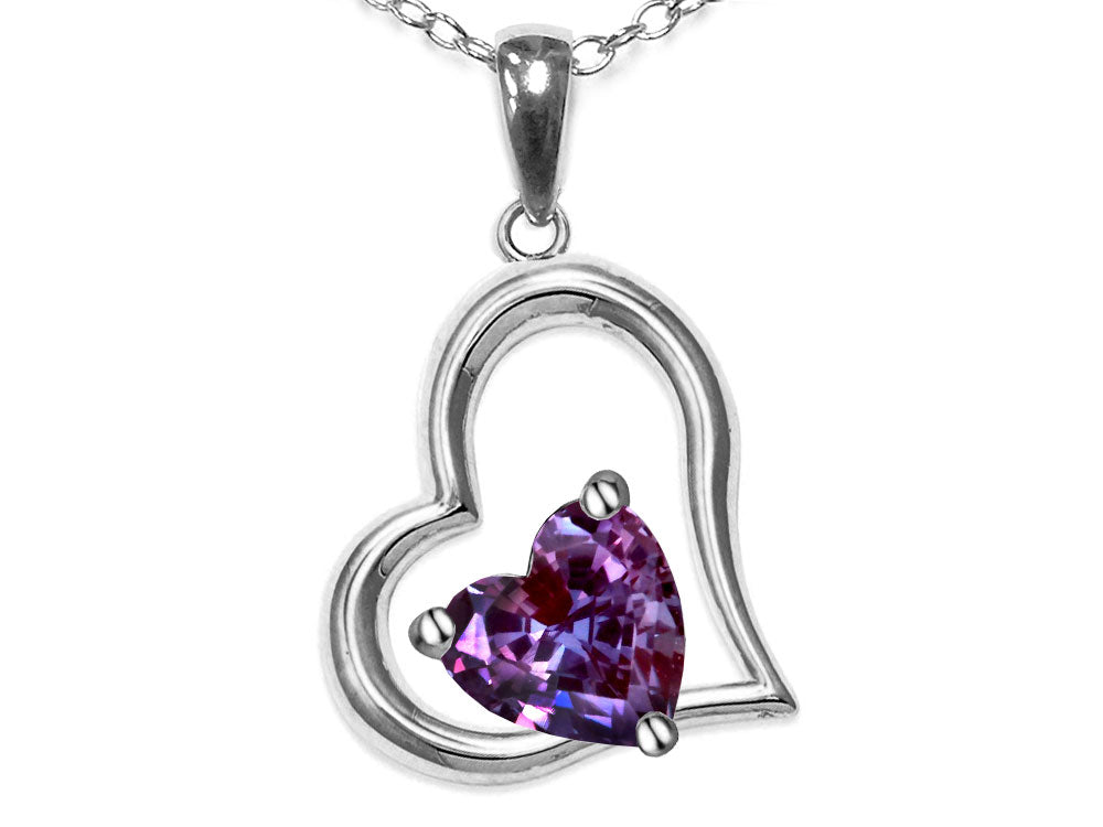 Star K Heart Shape 7mm Simulated Alexandrite Open Floating Heart Necklace Pendant