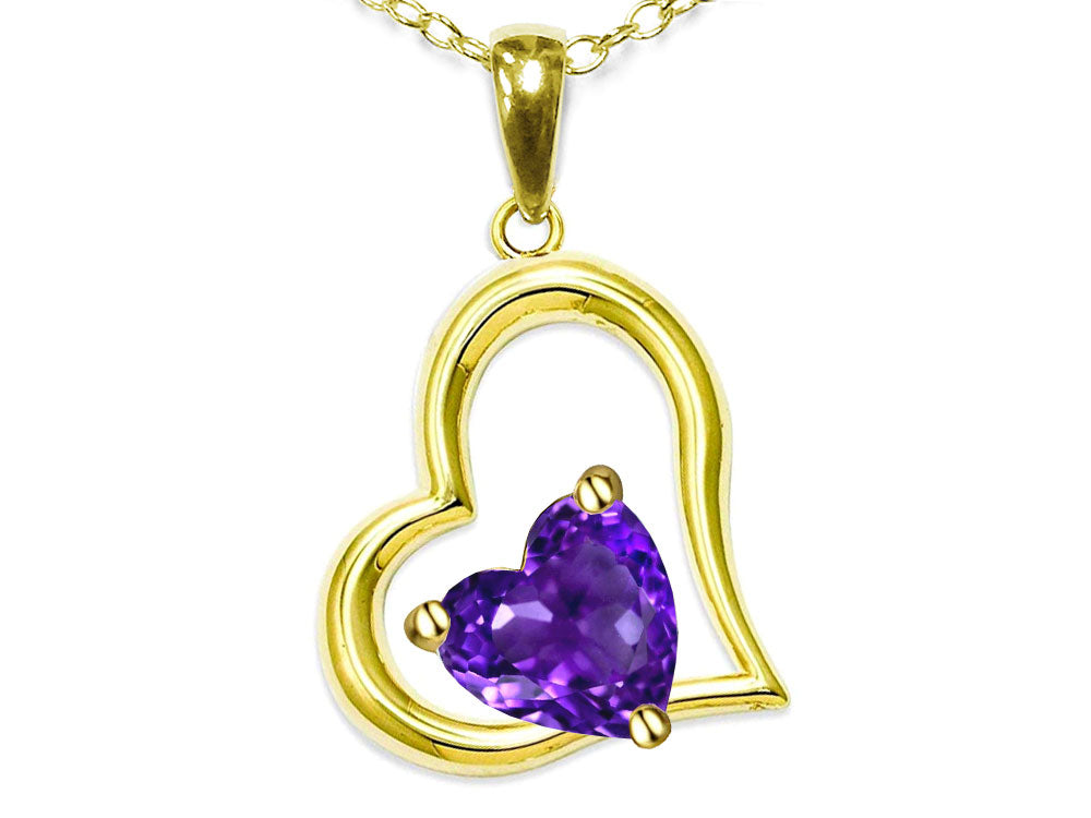 Star K Heart Shape 7mm Genuine Amethyst Open Floating Heart Necklace Pendant