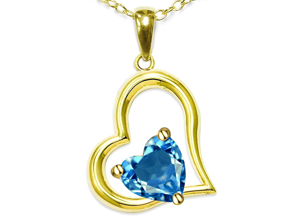 Star K Heart Shape 7mm Genuine Blue Topaz Open Floating Heart Necklace Pendant