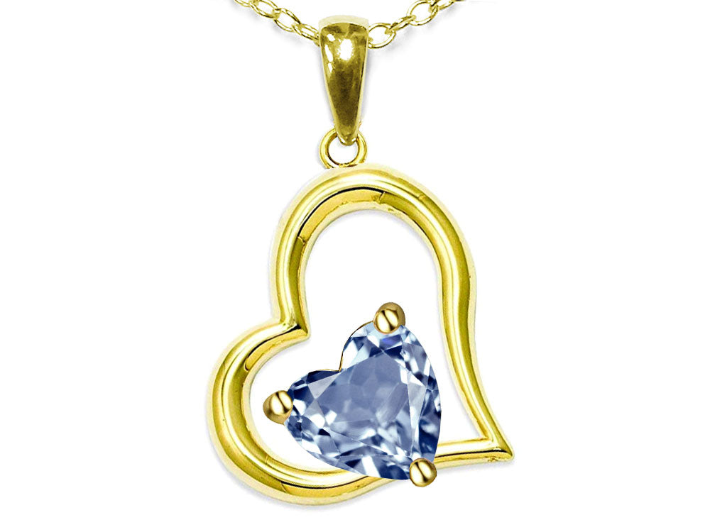 Star K Heart Shape 7mm Genuine Sky Blue Topaz Open Floating Heart Necklace Pendant