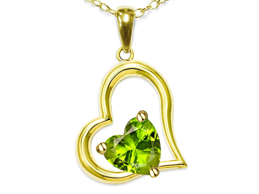 Star K Heart Shape 7mm Genuine Peridot Open Floating Heart Necklace Pendant