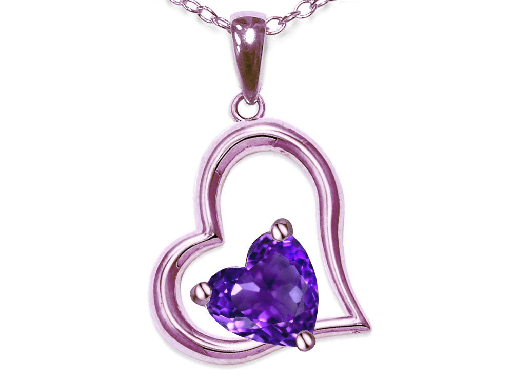 Star K Heart Shape 7mm Genuine Amethyst Open Floating Heart Necklace Pendant