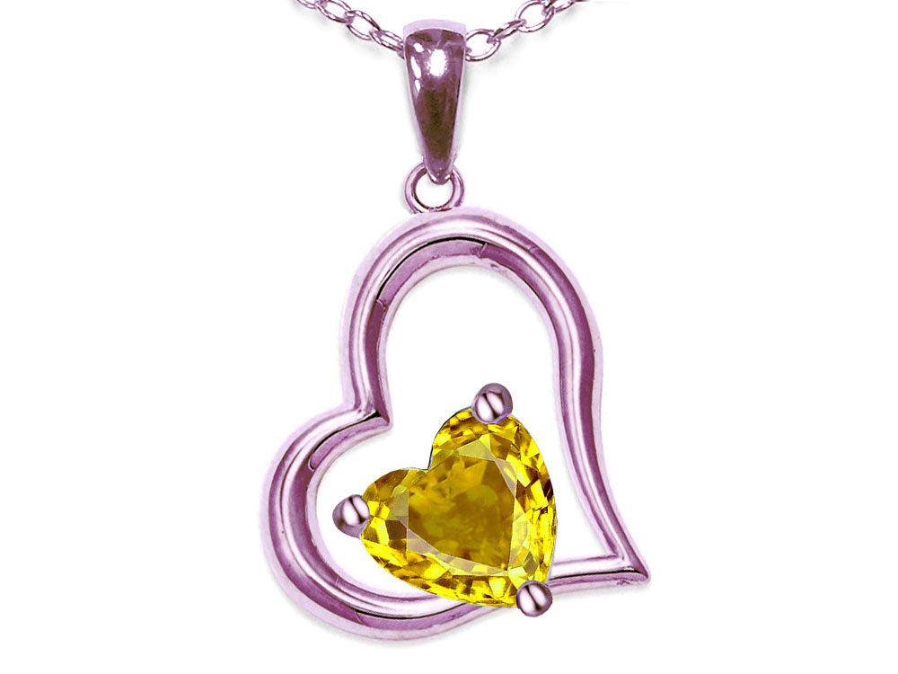 Star K Heart Shape 7mm Genuine Citrine Open Floating Heart Necklace Pendant
