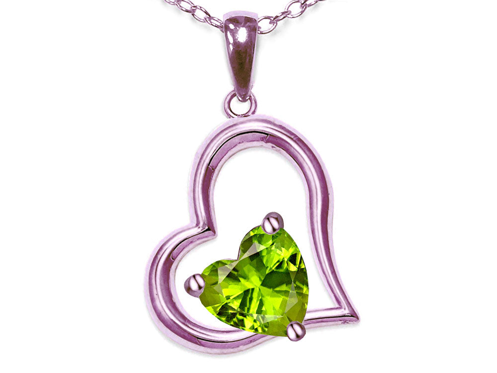 Star K Heart Shape 7mm Genuine Peridot Open Floating Heart Necklace Pendant