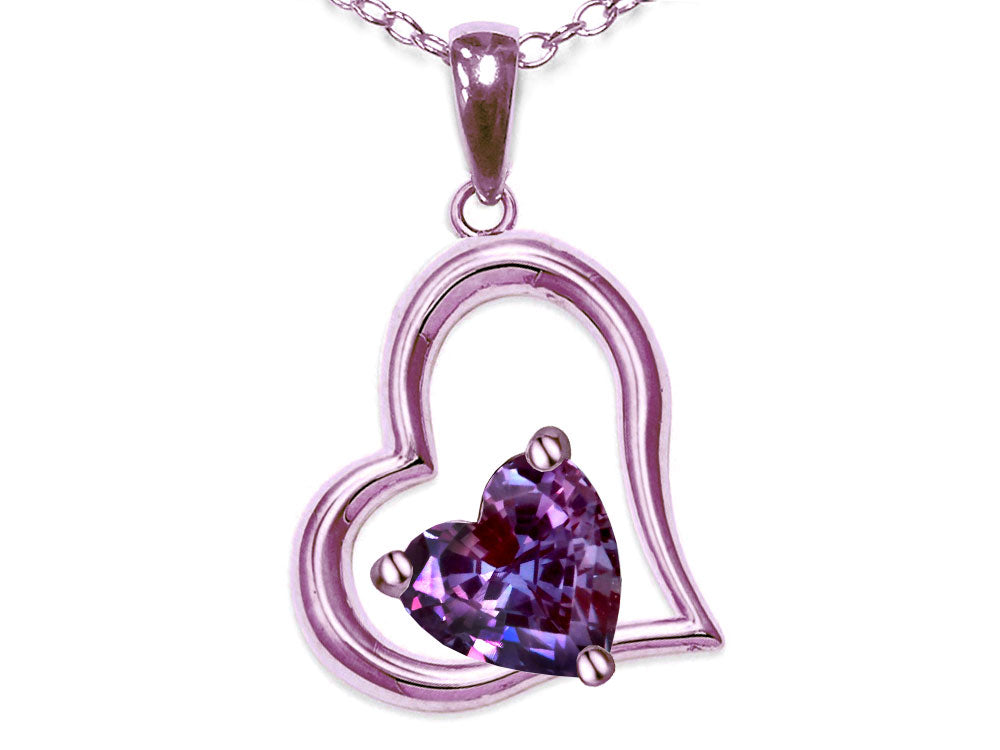 Star K Heart Shape 7mm Simulated Alexandrite Open Floating Heart Necklace Pendant