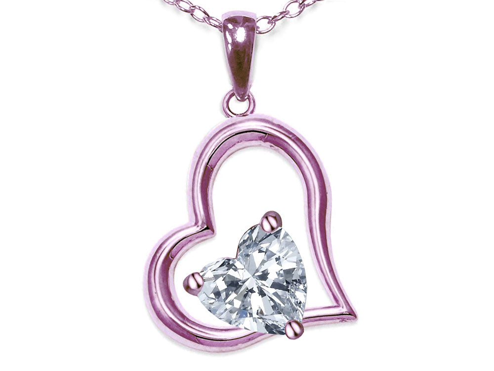 Star K Heart Shape 7mm Genuine White Topaz Open Floating Heart Necklace Pendant