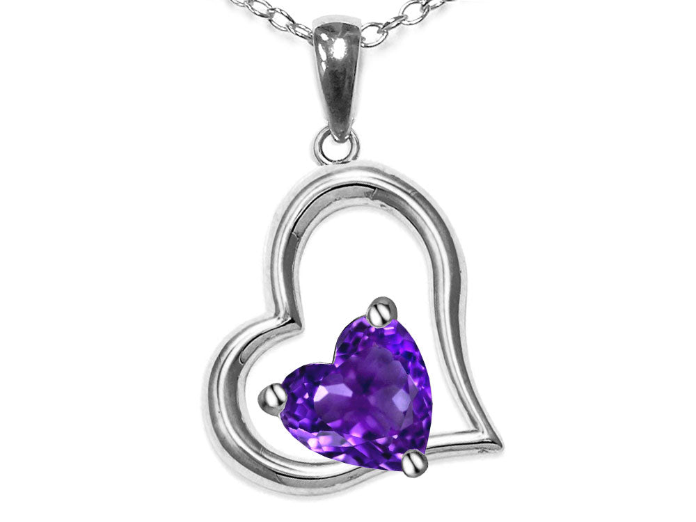 Star K Heart Shape 7mm Genuine Amethyst Open Floating Heart Necklace Pendant