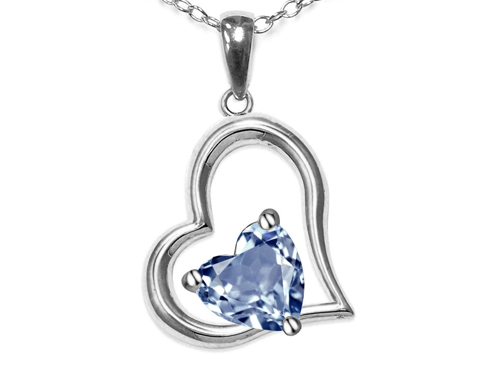 Star K Heart Shape 7mm Genuine Sky Blue Topaz Open Floating Heart Necklace Pendant