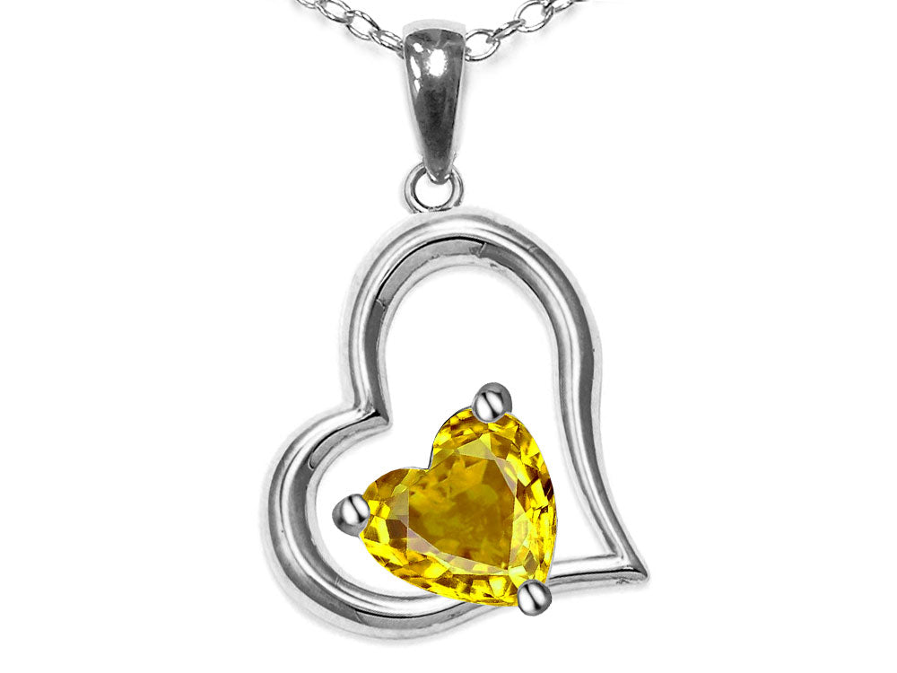 Star K Heart Shape 7mm Genuine Citrine Open Floating Heart Necklace Pendant