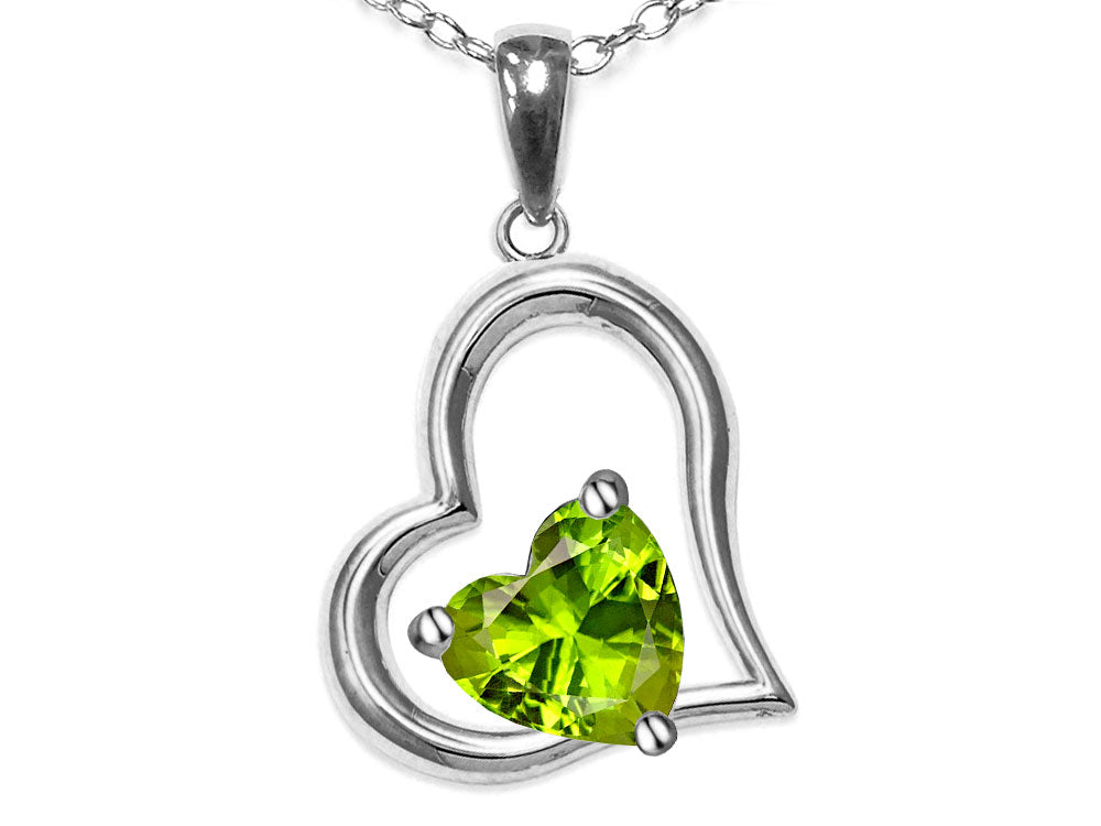Star K Heart Shape 7mm Genuine Peridot Open Floating Heart Necklace Pendant