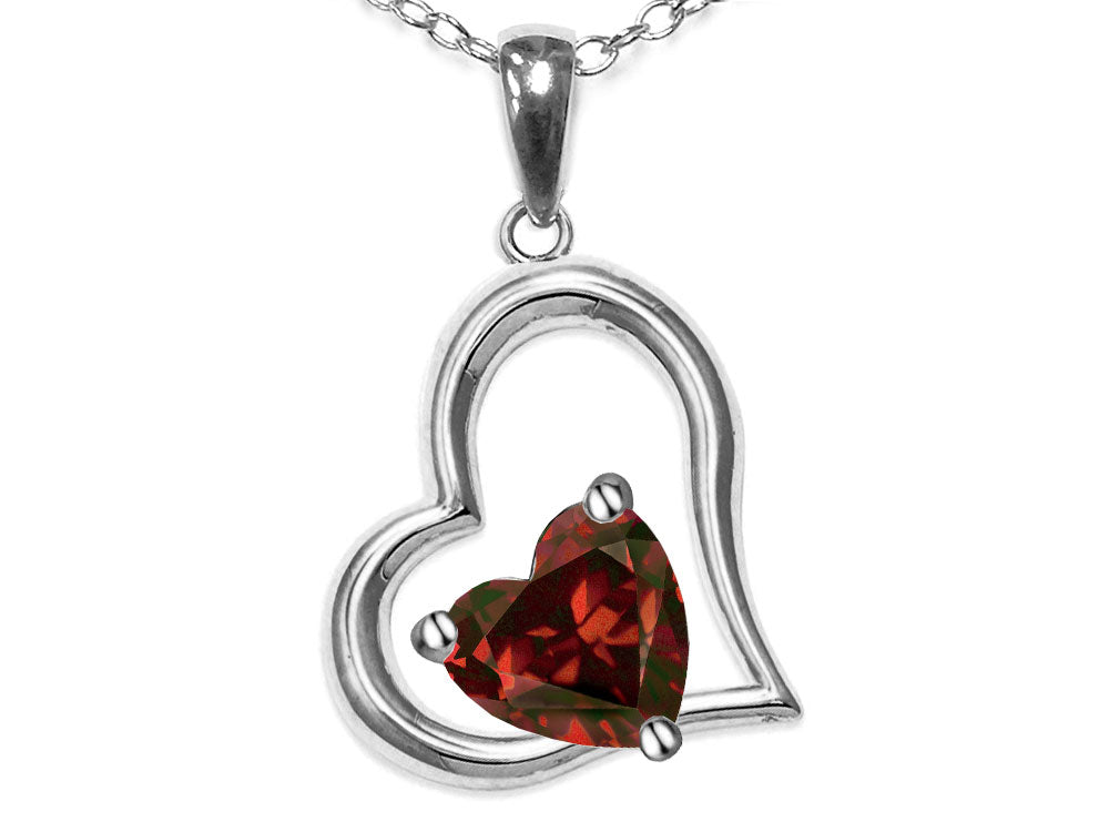 Star K Heart Shape 7mm Genuine Garnet Open Floating Heart Necklace Pendant