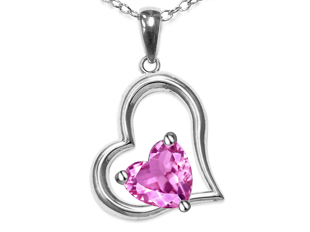 Star K Heart Shape 7mm Created Pink Sapphire Open Floating Heart Necklace Pendant