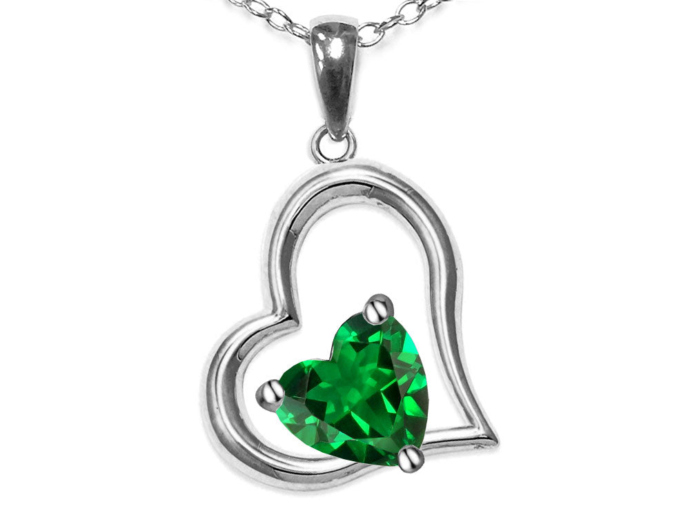 Star K Heart Shape 7mm Simulated Emerald Open Floating Heart Necklace Pendant