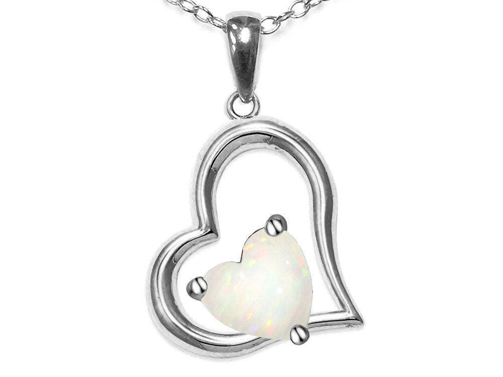 Star K Heart Shape 7mm Genuine Opal Open Floating Heart Necklace Pendant
