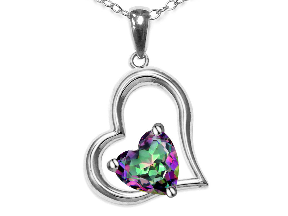 Star K Heart Shape 7mm Rainbow Mystic Topaz Open Floating Heart Necklace Pendant