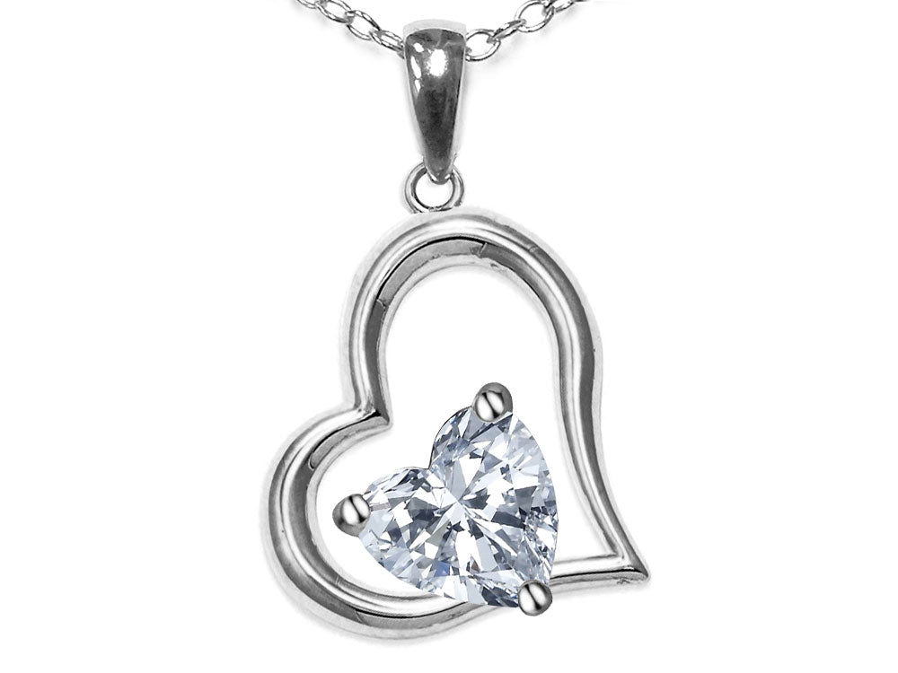 Star K Heart Shape 7mm Genuine White Topaz Open Floating Heart Necklace Pendant