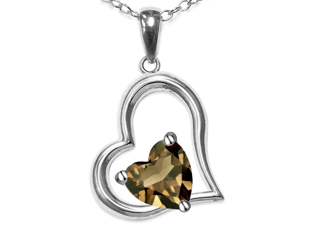 Star K Heart Shape 7mm Genuine Smoky Quartz Open Floating Heart Necklace Pendant