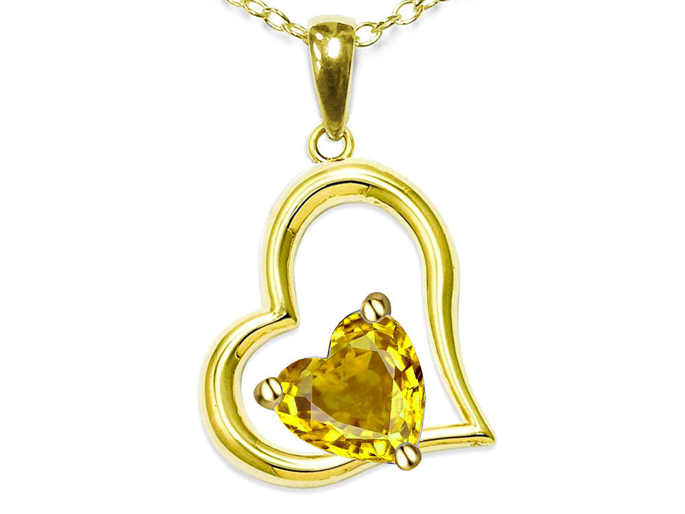 Star K Heart Shape 7mm Genuine Citrine Open Floating Heart Necklace Pendant