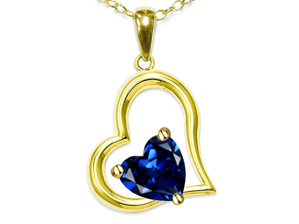 Star K Heart Shape 7mm Created Sapphire Open Floating Heart Necklace Pendant