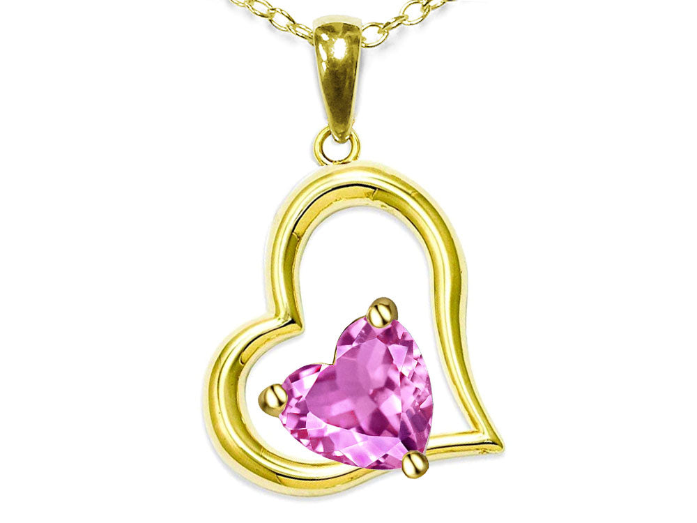 Star K Heart Shape 7mm Created Pink Sapphire Open Floating Heart Necklace Pendant