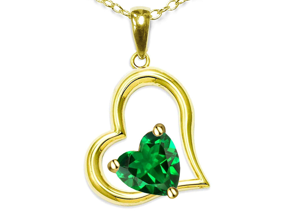 Star K Heart Shape 7mm Simulated Emerald Open Floating Heart Necklace Pendant