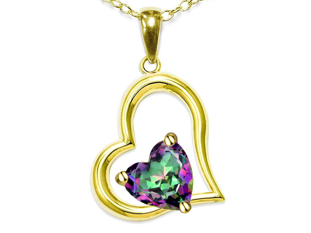 Star K Heart Shape 7mm Rainbow Mystic Topaz Open Floating Heart Necklace Pendant