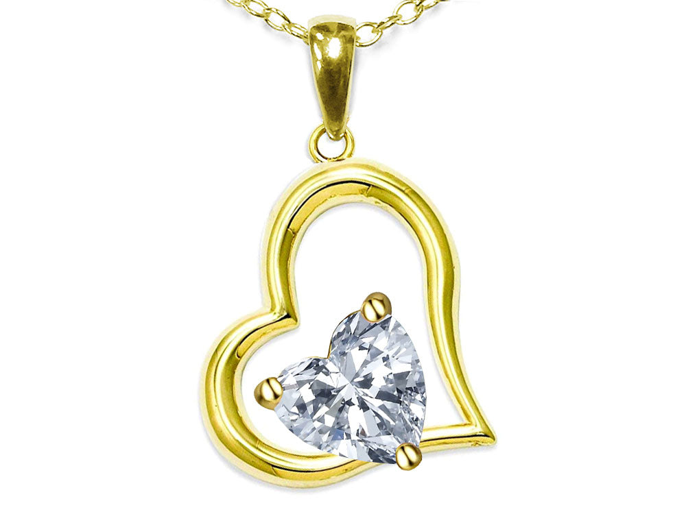 Star K Heart Shape 7mm Genuine White Topaz Open Floating Heart Necklace Pendant