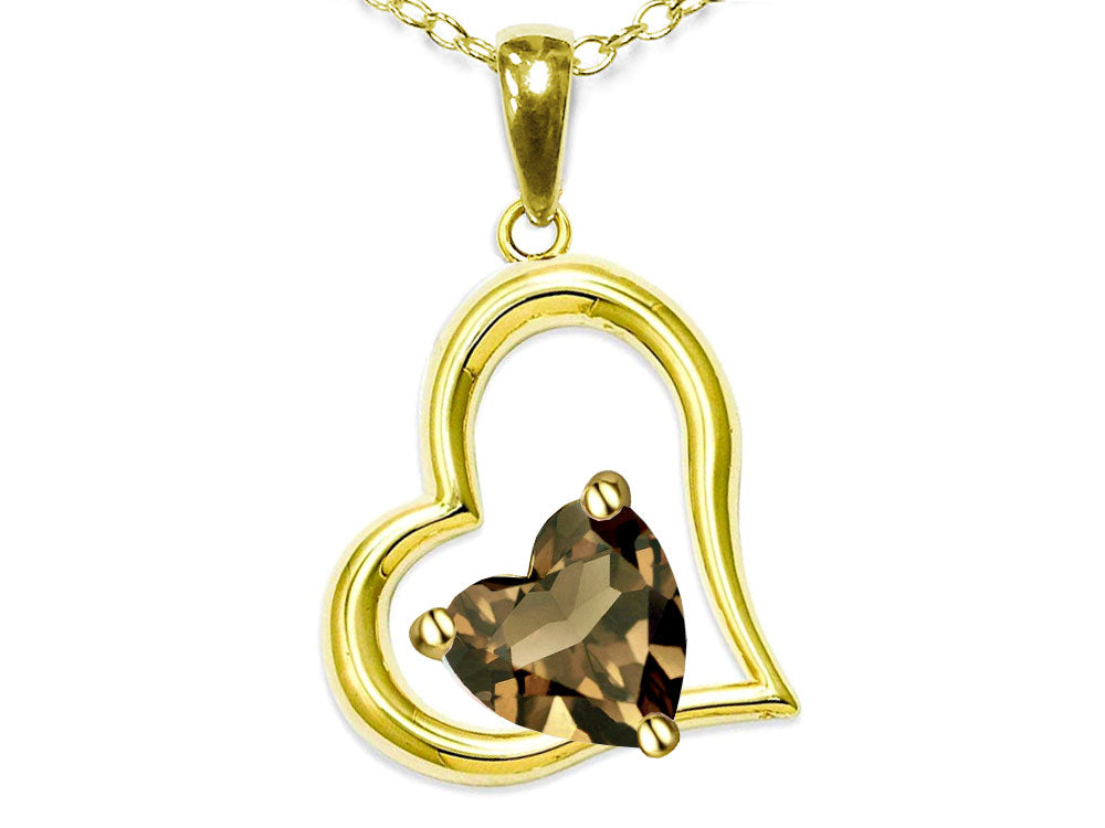 Star K Heart Shape 7mm Genuine Smoky Quartz Open Floating Heart Necklace Pendant